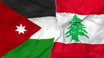 Lebanon and Jordan Flags Together Seamless Looping Background, Looped Bump Texture Cloth Waving Slow Motion, 3D Rendering video