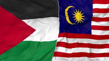 Palestina y Malasia banderas juntos sin costura bucle fondo, serpenteado bache textura paño ondulación lento movimiento, 3d representación video