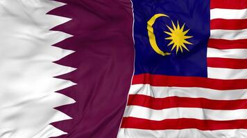 Qatar and Malaysia Flags Together Seamless Looping Background, Looped Bump Texture Cloth Waving Slow Motion, 3D Rendering video