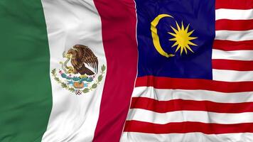 Mexico and Malaysia Flags Together Seamless Looping Background, Looped Bump Texture Cloth Waving Slow Motion, 3D Rendering video