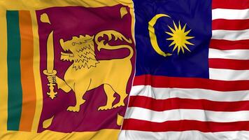 sri lanka e Malaysia bandiere insieme senza soluzione di continuità looping sfondo, loop urto struttura stoffa agitando lento movimento, 3d interpretazione video