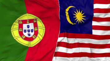 Portugal and Malaysia Flags Together Seamless Looping Background, Looped Bump Texture Cloth Waving Slow Motion, 3D Rendering video