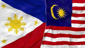 Philippines and Malaysia Flags Together Seamless Looping Background, Looped Bump Texture Cloth Waving Slow Motion, 3D Rendering video