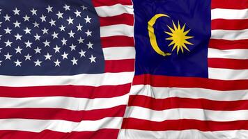 United States and Malaysia Flags Together Seamless Looping Background, Looped Bump Texture Cloth Waving Slow Motion, 3D Rendering video