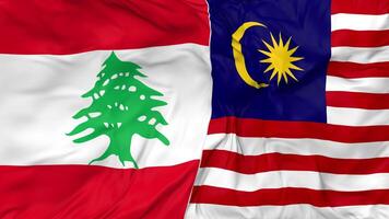 Libanon en Maleisië vlaggen samen naadloos looping achtergrond, lusvormige buil structuur kleding golvend langzaam beweging, 3d renderen video