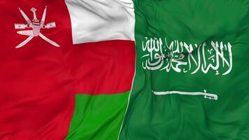 KSA, Kingdom of Saudi Arabia and Oman Flags Together Seamless Looping Background, Looped Bump Texture Cloth Waving Slow Motion, 3D Rendering video