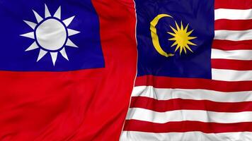 Taiwan and Malaysia Flags Together Seamless Looping Background, Looped Bump Texture Cloth Waving Slow Motion, 3D Rendering video