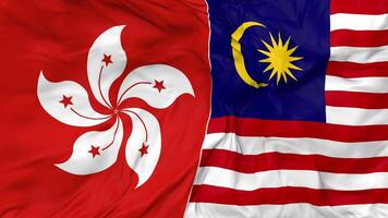 Hong Kong and Malaysia Flags Together Seamless Looping Background, Looped Bump Texture Cloth Waving Slow Motion, 3D Rendering video