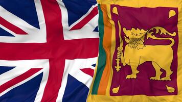 United Kingdom and Sri Lanka Flags Together Seamless Looping Background, Looped Bump Texture Cloth Waving Slow Motion, 3D Rendering video