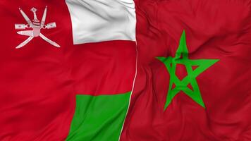 Morocco and Oman Flags Together Seamless Looping Background, Looped Bump Texture Cloth Waving Slow Motion, 3D Rendering video