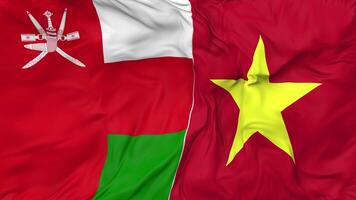 Vietnam and Oman Flags Together Seamless Looping Background, Looped Bump Texture Cloth Waving Slow Motion, 3D Rendering video