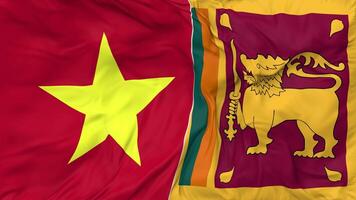 Vietnam and Sri Lanka Flags Together Seamless Looping Background, Looped Bump Texture Cloth Waving Slow Motion, 3D Rendering video
