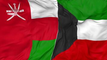 Kuwait and Oman Flags Together Seamless Looping Background, Looped Bump Texture Cloth Waving Slow Motion, 3D Rendering video