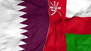 Qatar and Oman Flags Together Seamless Looping Background, Looped Bump Texture Cloth Waving Slow Motion, 3D Rendering video