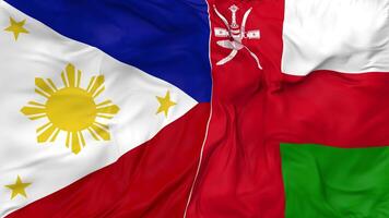 Philippinen und Oman Flaggen zusammen nahtlos Schleifen Hintergrund, geloopt stoßen Textur Stoff winken schleppend Bewegung, 3d Rendern video