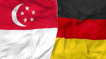 Singapore and Germany Flags Together Seamless Looping Background, Looped Bump Texture Cloth Waving Slow Motion, 3D Rendering video