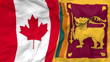 Canada and Sri Lanka Flags Together Seamless Looping Background, Looped Bump Texture Cloth Waving Slow Motion, 3D Rendering video