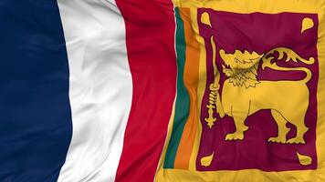 Frankreich und sri Lanka Flaggen zusammen nahtlos Schleifen Hintergrund, geloopt stoßen Textur Stoff winken schleppend Bewegung, 3d Rendern video