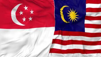 Singapore and Malaysia Flags Together Seamless Looping Background, Looped Bump Texture Cloth Waving Slow Motion, 3D Rendering video