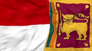 Indonesien und sri Lanka Flaggen zusammen nahtlos Schleifen Hintergrund, geloopt stoßen Textur Stoff winken schleppend Bewegung, 3d Rendern video