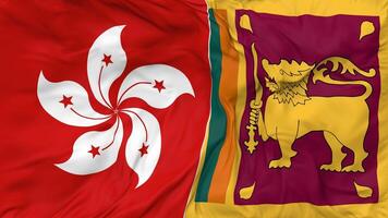 Hong Kong and Sri Lanka Flags Together Seamless Looping Background, Looped Bump Texture Cloth Waving Slow Motion, 3D Rendering video