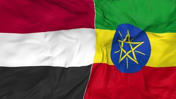 Yemen and Ethiopia Flags Together Seamless Looping Background, Looped Bump Texture Cloth Waving Slow Motion, 3D Rendering video