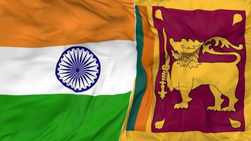 India and Sri Lanka Flags Together Seamless Looping Background, Looped Bump Texture Cloth Waving Slow Motion, 3D Rendering video