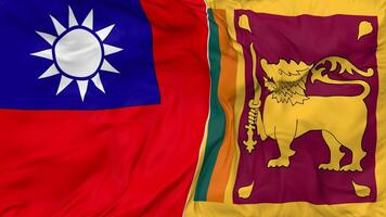 Taiwan and Sri Lanka Flags Together Seamless Looping Background, Looped Bump Texture Cloth Waving Slow Motion, 3D Rendering video