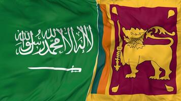 KSA, Kingdom of Saudi Arabia and Sri Lanka Flags Together Seamless Looping Background, Looped Bump Texture Cloth Waving Slow Motion, 3D Rendering video
