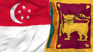 Singapore and Sri Lanka Flags Together Seamless Looping Background, Looped Bump Texture Cloth Waving Slow Motion, 3D Rendering video