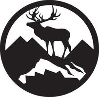 Composition of a circle an with elk staying on the top of the mountain silhouette 5 vector