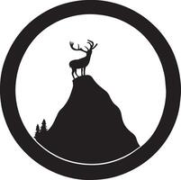 Composition of a circle an with elk staying on the top of the mountain silhouette 4 vector