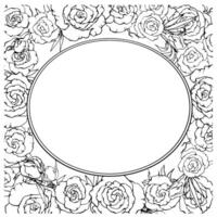 Vector graphics. Linear freehand drawing of a frame of roses. From the collection HAIR DECORATION. For the design of websites, business cards, labels, printing posters on textiles and dishes.