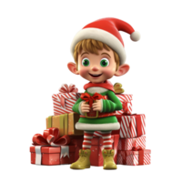 ai gerado desenho animado duende com Natal presente caixa png