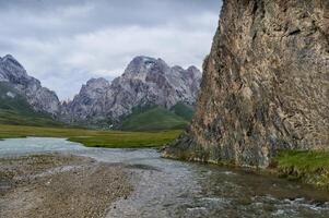 River coming from Kol-Suu mountain range, Kurumduk valley, Naryn province, Kyrgyzstan, Central Asia photo