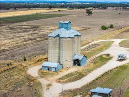 Aerial View taken from a drone of Grain Silos at Delungra, NSW, Australia photo