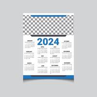 Minimal simple Upcoming 2024 One-page wall calendar design vector template, wall calendar design 2024-year, one page calendar design