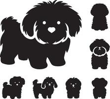 silueta sólido vector icono conjunto de perro, razas, canino, perro, sabueso, cachorro, chucho, mascota, perrito