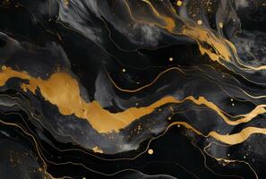 AI generated Marbled black gold abstract background. Liquid marble ink pattern. abstract paint mixing in watercolor photo