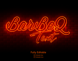 bbq text neon sign on brick wall background text effect and lettering for restaurant psd