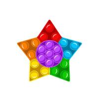 Fidget, Trendy antistress sensory toy isolated on white background. Star shape antistress children game. Colorful hand toy with push bubbles. Vector illustration in flat cartoon style.