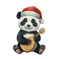 AI generated Cute  panda  wearing a Santa hat holding a guitar png