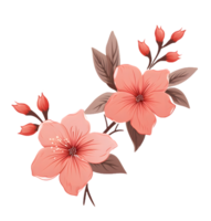 AI generated Hand-drawn pink flower with leaves in a nostalgic illustration, dotted, red and brown accents, inspired by Kinuko Y. Craft's dynamic sketching png