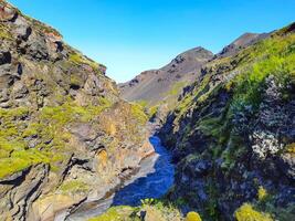 Dramatic Iceland landscape with Markarfljot canyon and river in the vincinity of Emstrur Botnar. photo