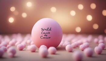 AI generated world cancer day pink ribbin. photo