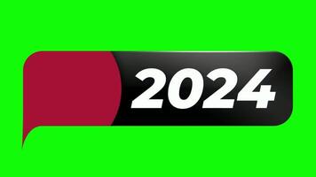 contento nuevo año 2024 estilo en verde pantalla.nueva año 2024 texto animacion.feliz nuevo año celebracion 2024 concepto video