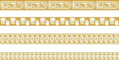 Vector set of golden native american ornamental seamless borders. Framework of the peoples of America, Aztecs, Maya, Incas.