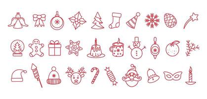 New year icon set many design elements. New Year collection. Thin line design. Vector illustration.