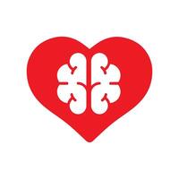 Brain and heart isolated on a whit background. Brain in love. Conflict between emotions and rationality. Icon or logo. Red color. Simple modern design. Valentine's day. Flat style vector illustration.