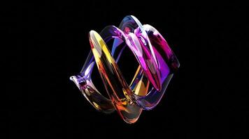 Mesmerizing 3D Render Looping Animated Glass-Like Liquids Swirling and Spinning in Colorful Gradients on a Black Background video